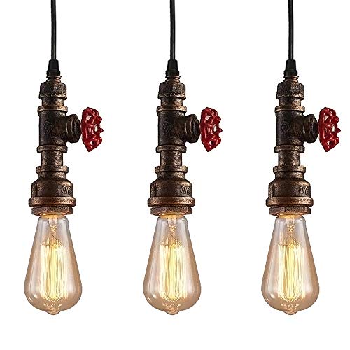 iDEGU Lot de 3 Suspension Luminaire Industrielle, Lampe Suspension Vintage Lustre Plafonnier en Design Tuyau Lumière Art Déco pour Café, Bar, Restaurant,...