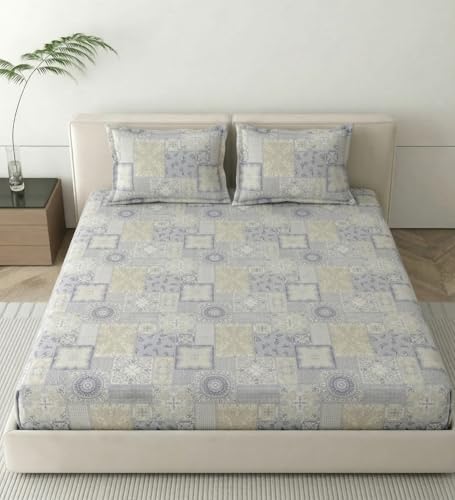 Image of Mafatlal 186 TC Metro Cotton Double Bed Bedsheet | 90x100 Inch|Soft, Breathable & Lightweight | Includes 2 Pillow Covers| Morning Sky 1
