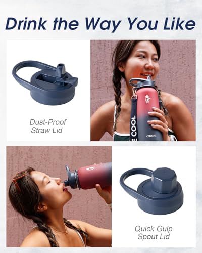 Image of Coolflask 32 oz Water Bottle Insulated Stainless Steel with Strap