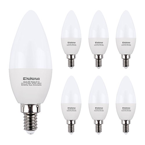 LED Candelabra Bulbs Kakanuo 6W Replace 60W E12 Base Chandelier Bulbs, Warm White 2700K B11 Led Candle Light Bulbs, Pack of 6