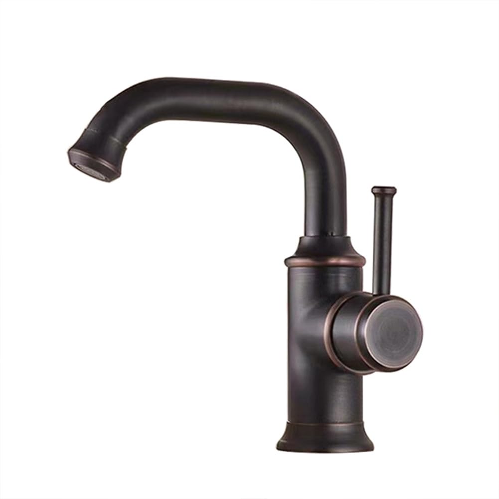 Lakkoakoaa A Basin Taps Bathroom Basin Tap 360° Swivel Ntique Style Brass Single Lever Bathroom Sink Mixer Faucet, Hot/Cold Water, With Uk Standard Hoses, Black