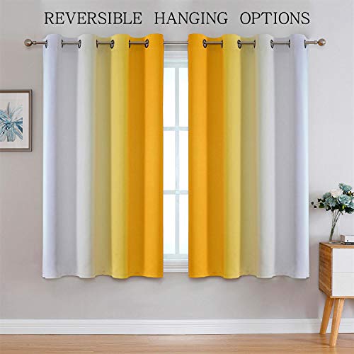 Image of G2000 Blackout Curtains & Drapes for Bedroom Living Room 63 Inch Length Yellow and Greyish White Room Darkening Window Treatments Ombre Thermal Insulated Light Blocking Grommet Backdrop 2 Panels Set