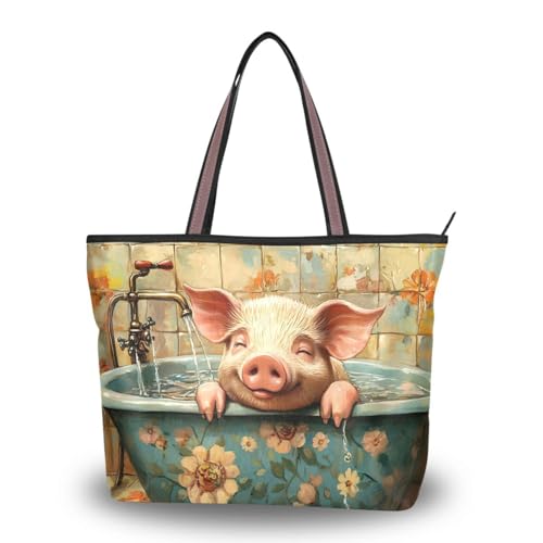 Sac à main rétro en soie femme Sweet Pet Pig avec fermeture éclair zippée vintage