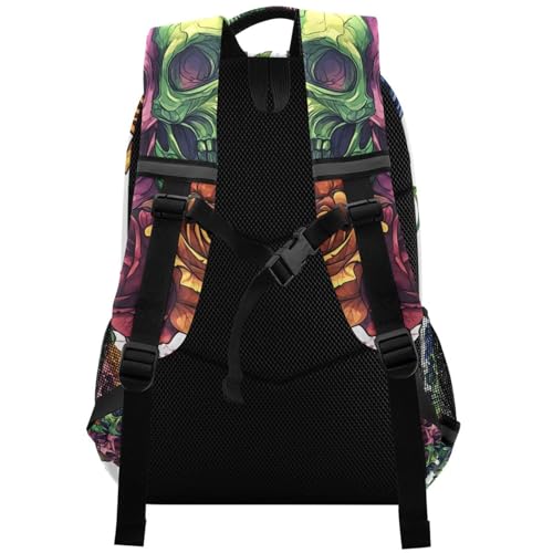 UMIRIKOKids Green Pink Skulls Roses Backpack for Boys Girls,School Elementary Bookbags with Chest Clip 202c08972