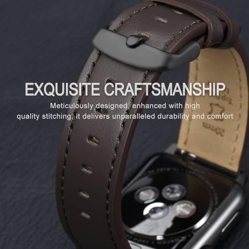 Image of ANNEFIT 19mm Watch Band with Black Buckle, Quick Release Genuine Leather Replacement Strap (Dark Brown /Dark Brown Stitching)