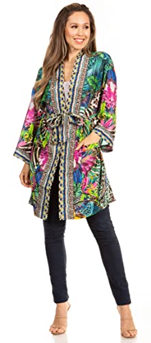 Image of Sakkas Janis Women's Lightweight Open-Front Amazing Print Cardigan with Pockets