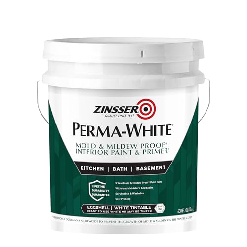 Zinsser 2770 PERMA-WHITE Mold & Mildew Proof Interior Paint, 5 Gallon, Eggshell White
