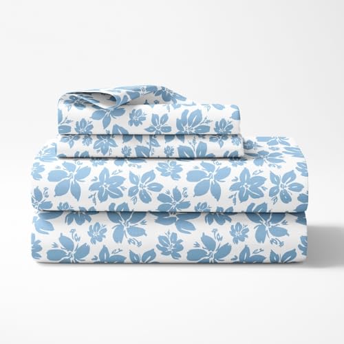 Image of Haus & kinder Double Bedsheet for Queen Size Bed | 90 x 100 Inches 144 TC Cotton Bedsheet for Double Bed with 2 Pillow Covers - Bluebell Whisper