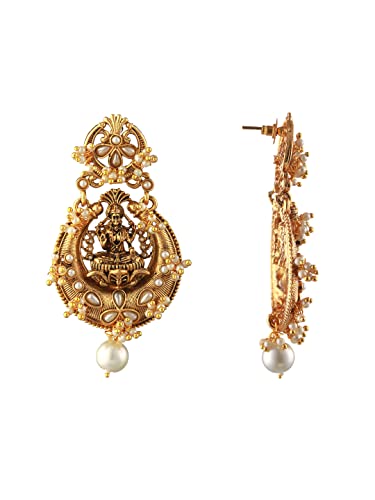 Goddess Laxmi Floral Pearl Plated Earrings