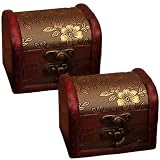 CALFOVERA 2 Stück 8 x 6.5 x 6cm Vintage Mini Schmuckkästchen Aus Holz Retro Dekorations Schatzkiste Kleines Europäisches Piraten Schmuckkästchen Zur Aufbewahrung von Schmuck