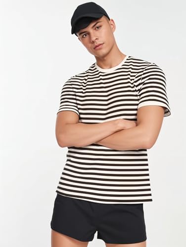 Image of Mack Jonney Oversized | Loose Fit | Half Sleeves 100% Cotton Round Neck Striped T-Shirt for Men-MACK640651