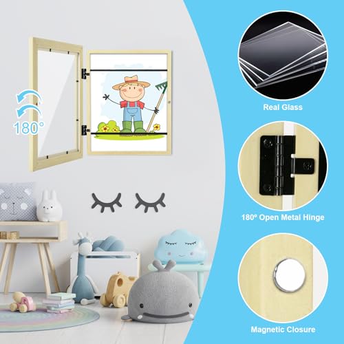 Image of [2-Pack] Kids Art Frames, 8.5x11 Front Opening Kids Artwork Frames Changeable, Apricot Cream Artwork Display Storage Frame for Wall, Holds 50 Pcs, for 3D Picture, Crafts, Children Drawing, Hanging