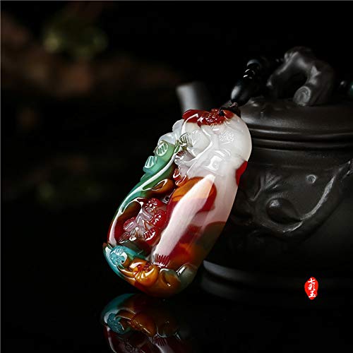 EASTCODE Hetian Jade Rich Flower Blossom Pendants Colorful Jade vase Jade Plate Jade Brand Men and Women Jade Pendant for Safety