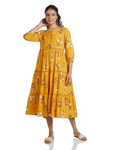 Image of Amazon Brand - Myx Women Cotton Printed Tiered Dress (Available in Plus Sizes)