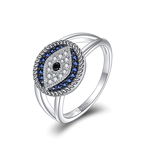 VONALA Evil Eye Ring 925 Sterling Silver Blue Evil Eye Band Ring with Cubic Zirconia Luck Amulet Ojo Turco Evil Eye Jewellry Gifts for Women Girls