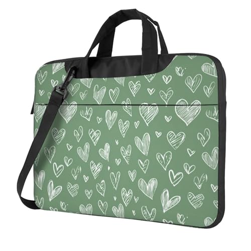 Funda acolchada para ordenador portátil de 15,6 pulgadas, diseño de corazones blancos sobre verde claro