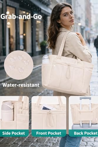 Image of Large Tote Bag for Women | Multi-Pocket Travel Shoulder Bag with Tumbler Pocket | Work, Office, College, Travel & Daily Use Handbag