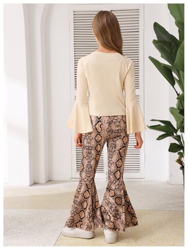 Image of WDIRARA Girl's 2 Piece Flounce Sleeve Top and Leopard Print Bell Leg Bottom Pants Set