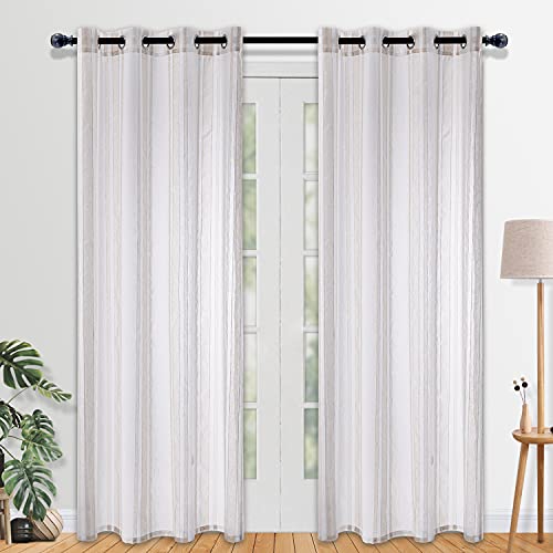 NAPEARL Rideaux semi-transparents à rayures blanches et beiges, lin texturé, 243 cm de long, rideaux transparents à motifs attrayants pour chambre à coucher, salon (2 panneaux, chacun 132 x 243 cm) Cover
