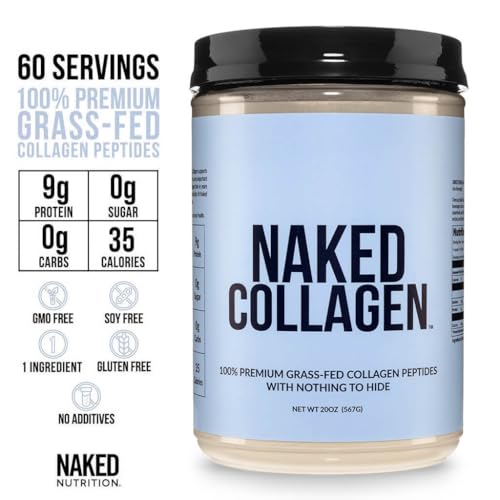 Image of NAKED Collagen Peptides Protein Powder, 60 Servings, Pasture-Raised, Unflavored Grass-Fed Hydrolyzed Collagen Supplement, NSF Certified, Paleo Friendly, Non-GMO, Keto, Gluten Free, 20oz (Pack of 2)