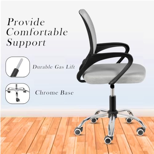 Image of Casa Copenhagen Mesh Mid Back Office /Study /Computer /Revolving /Desk Chair for Work from Home -Metal Base, Height Adjustable Seat - Grey & Jet Black Handle