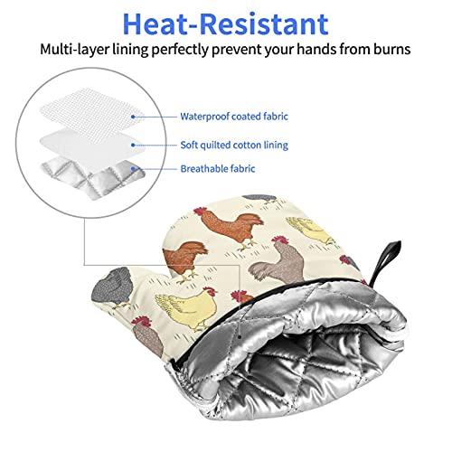 Oven Mitts, Farm Rooster Pattern, Set Of 2 Kitchen Gloves Heat Resistant For Cooking Baking Bbq #TOP2