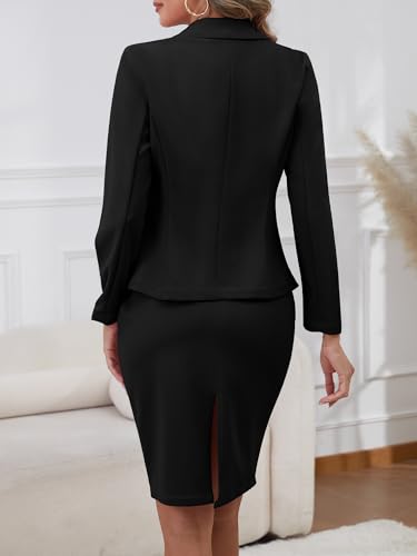 ELLEVEN Women's 2 Piece Suit Skirt Set Business Casual, Long Sleeve Knit Blazer & Pencil Skirt2