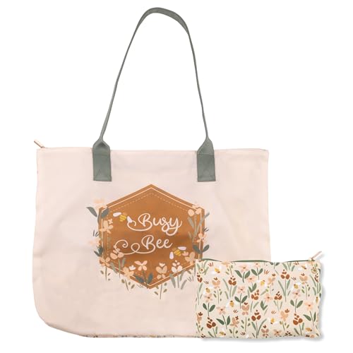 Steel Mill Gifts Cute Foldable Tote Bag for Women with Zipper & Pocket Pouch, Stylish Book Bag, For Work, Groceries, and Fashion, Busy Bee