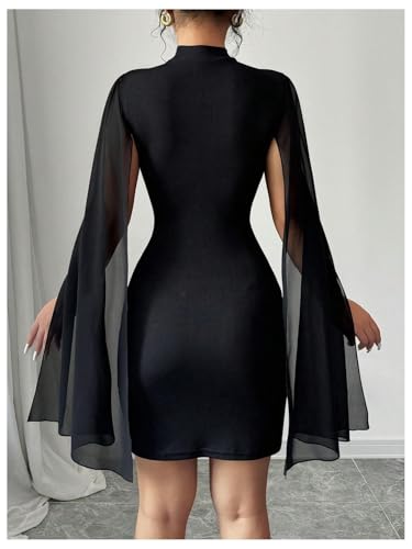 Women's Sexy Glitter Mini Dress Mock Neck Cloak Sleeve Cocktail Shimmering Elegant Dresses Wedding Guest Party Evening3
