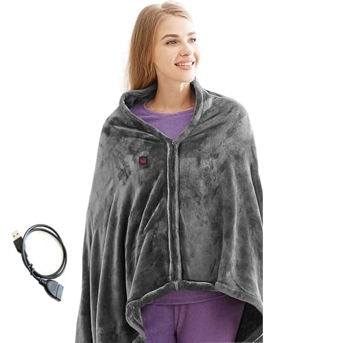 REWIAR USB Heated Shawl Blanket Electric 3 Settings Wearable Throw Soft and Cozy for Home & Office Use Buttons Design 150 x 85cm (Blanket.)