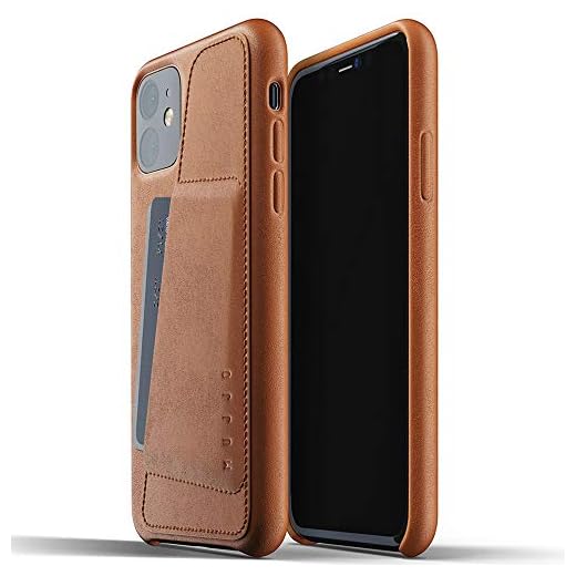 Mujjo iPhone 11 läderfodral – brunt – premium plånboksfodral – fack för 2 – 3 kort – extra tunt – stötsäkert skyddsfodral – trådlös laddning – unik naturlig åldringseffekt – 15 cm fodral