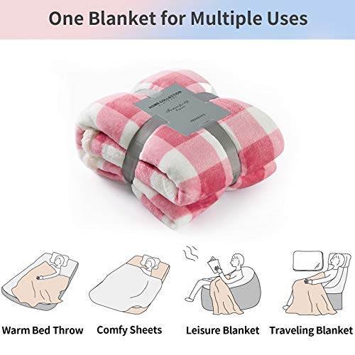 Image of PU MEI Sherpa Fleece Throw Blanket Reversible Plush Fluffy Lattice Flannel Blankets for Sofa Couch Bed,60 inchx80 inch,Pink