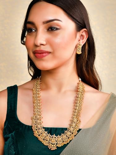 Image of Rubans Gold Plated Temple Necklace Set Traditional Statement Jewellery Gift for Women & Girls
