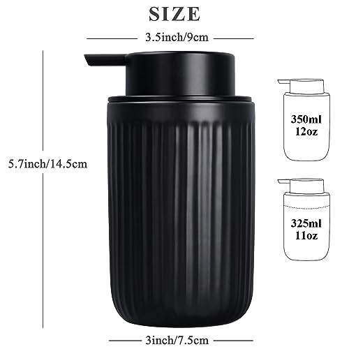 Image of BosilunLife Foam Hand Soap Dispenser - Ceramic Black Foaming Soap Dispenser for Bathroom 12oz Refillable Liquid Lotion Soap Dispenser with Rust-Proof foaming Pump for Countertop