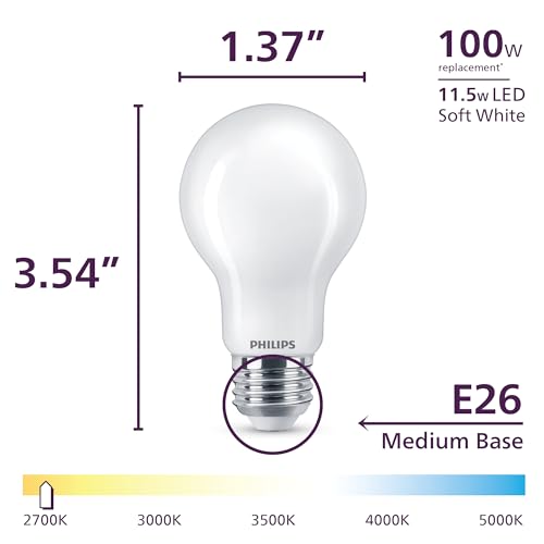 Image of PHILIPS LED 100W A19 8-Pack Ultra Definition (2700K) 1500 Lumen (11.5W = 100W) Dimmable Frosted Flicker-Free Light Bulbs