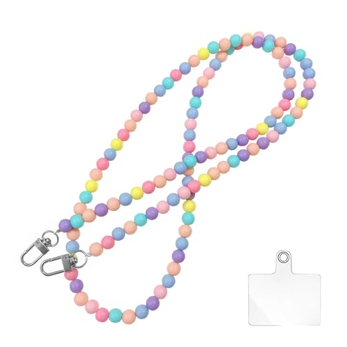 DHWEKU Handy-Kette Perlen,Universal Handykette, Handyband zum Umhängen mit Weißen Einsätzen, Bunte Perlen Handy-Anhänger Halsband Kompatibel mit den Meisten Smartphones,Helle Farben