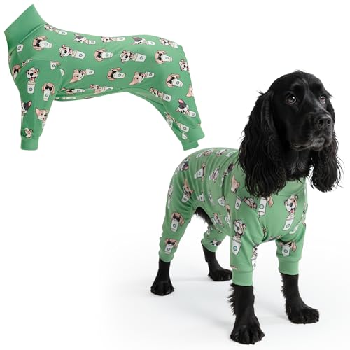 Image of Spark Paws Dog Pajama, Dog Recovery Suit Male, Onesie, Ultra-Soft and 4-Way Stretch, for Small Medium and Large Breeds - Pup Cup - L