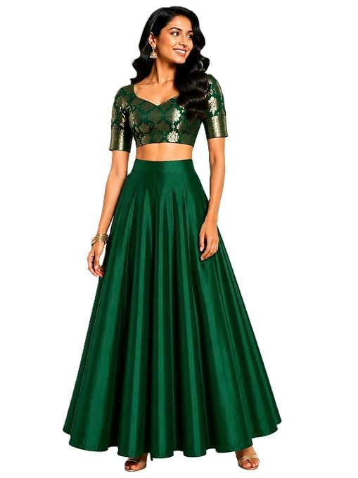 Dark Green Long Skirt/Floor Length/Silk/Kali Pattern/A LINE Skirt BY SWASTIK RYNOK-image-48
