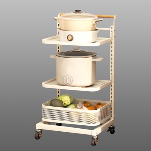Carrito de cocina plegable de 3 niveles con cesta giratoria, estante para baño y despensa, diseño que ahorra espacio