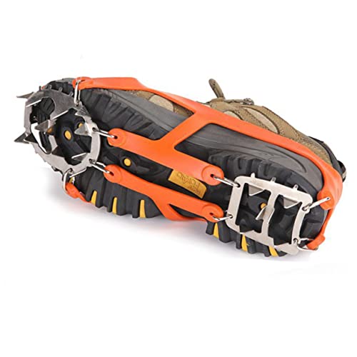 TOVINANNA 1Pair Outdoor Teeth Crampons for Shoes and Boots Heavy Duty Ice Cleats with Spikes Non for Winter Hiking Climbing and Orange