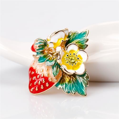 Image of coadipress Cute Strawberry Enamel Brooch Pins for Women Red Strawberry Dripping Oil Fruit Brooches Fashion Elegant Fruit Lapel Pin Badge Jewelry Gift