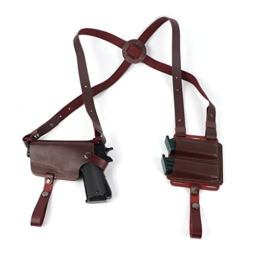 Lilcreek Leather Shoulder Holster For Pistols Concealed Carry Horizontal Shoulder Gun Holster For Men With Double Magazine Pouch And Universal Gun Holster Brown #TOP2