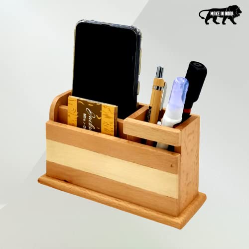 Image of WOOD HOUSE Wooden Pen Stand with Card Holder /Study Table, Pen Holder for Office Table Stylish for Office & Student Desk (Stand With Calender)