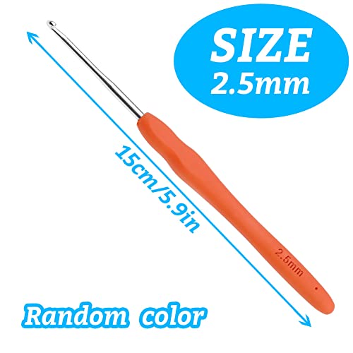 Crochet Hooks 2.5mm, Colourful Ergonomic Soft Handle Aluminium Knitting Needles for Yarn Craft, Suitable for Beginners to Learn Hand-Knitted Sweaters