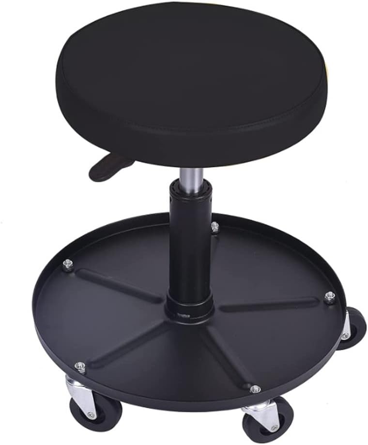 360 Degree Swive Garage Shop Roller Seat, Mobile Rolling Utility Seat or Chair, Shop Stool with Wheels, Round Swivel Seat, with Tool Tray Storage Stools 38 * 43 * 58cm Black