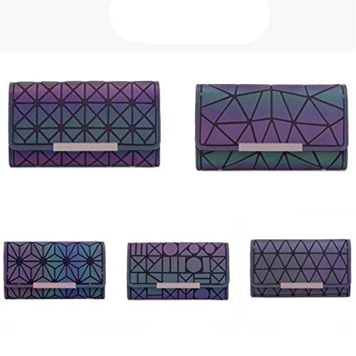 Women Geometric Luminous Wallet Rhomboids Lattice Purse Iridescent Long Coin Clutch Holographic Reflective Wallets4