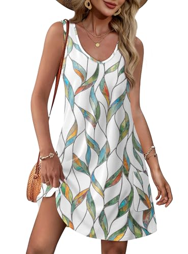 Aokosor Womens Dresses Summer Dresses for Women UK 2025 Loose V Neck Sleeveless Sundress Beach Ladies Coverup Dresses for Women with Pockets Size 10-12 A Floral02