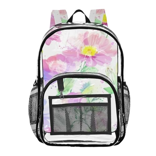 Watercolor Wildflowers Pastel Clear Backpack Women Cute Boys Backpacks for Girls Approved See through Bag