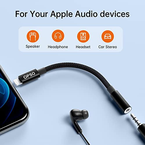 OPSO Lightning to 3.5mm Adapter, [ MFi Certified] iPhone Headphone Jack Adapter Lightning to Aux Audio Dongle Cable Compatible with iPhone 13/12 Mini/12 Pro/11/11 Pro/11 Pro Max/SE/X XR XS 8 7
