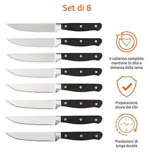 Amazon Basics Set Premium di coltelli da carne, 8 pezzi, Nero/acciaio inossidabile - Immagine 3
